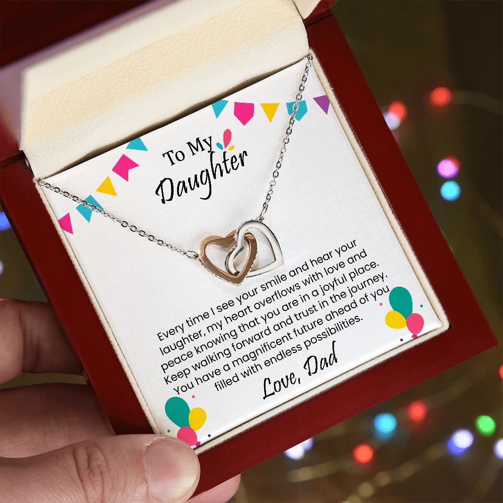 Every time I see your smile and hear your laughter | Interlock heart necklace gift for daughter