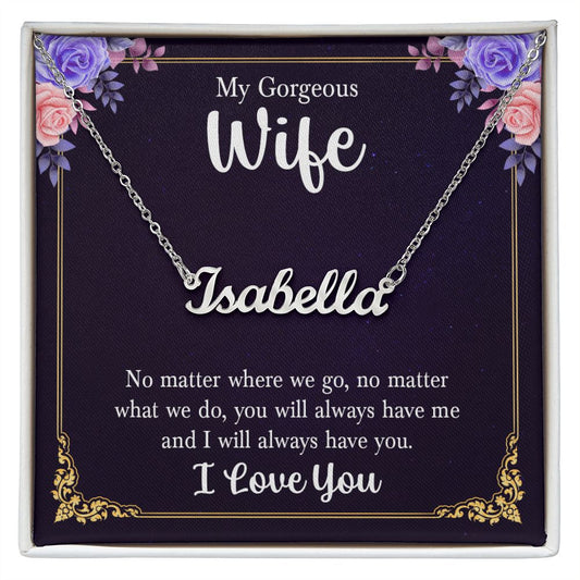 To my gorgeous Wife | Name Necklace, Give you precious wife a custom named necklace and love note.